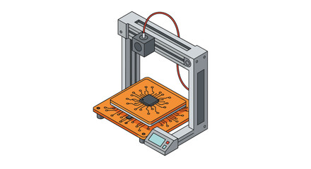 Poster - Isometric 3d printer with circuit board design for innovative technology projects