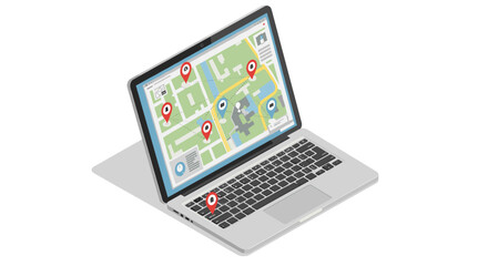 Aufkleber - Isometric laptop displaying interactive city map with location markers