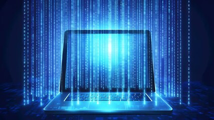 laptop with digital code streams