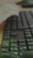 Poster - Animation of financial data processing over caucasian woman using computer