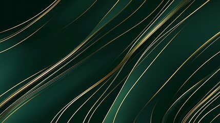 Wall Mural - elegant dark green background with flowing golden lines and subtle reflections
