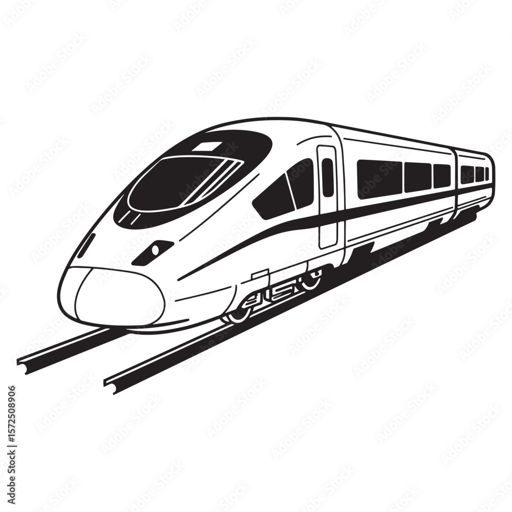 Black and white illustration of a modern high speed train on railroad tracks  Stock Vector | Adobe Stock, image size:1000x1000