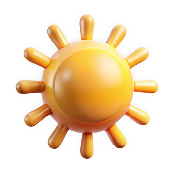 Stylized 3d rendered cartoon sun with rounded rays emitting warm yellow light isolated on transparent background