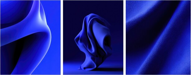 Leinwandbilder - Abstract Royal Blue Triptych Serene Visual Aesthetic