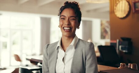 Poster - Face, lawyer and woman with tablet, office or confident with research for appeal, web and corporate. Happy, attorney and person with tech for case, online and pride for justice system or law firm