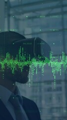 Poster - Animation of data processing over caucasian businessman using vr headset