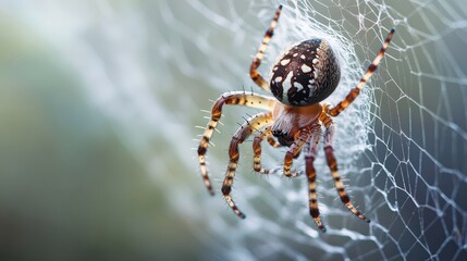 Close-up of a spider on its intricate web.