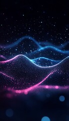 Poster - Soft Curving Blue and Pink Data Streams with Abstract Technological Network Elements in Background