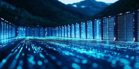 Poster - Vast Data Flows in Server Racks, Showcasing a Futuristic Environment and Storage Solutions