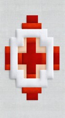 Poster - Red and White Cross Motif Geometric Pattern on Grey Textured Background