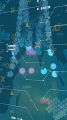 Poster - Animation of data processing and world map over blue background