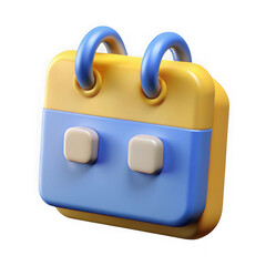 Aufkleber - Stylized 3d calendar icon with blue rings and yellow pages and blue base with beige buttons isolated on transparent background