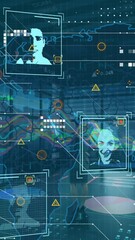 Poster - Animation of graphs, icons, world map and user photos in digital office