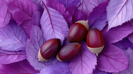 Poster - Reddish Brown Acorns on Purple Leaves