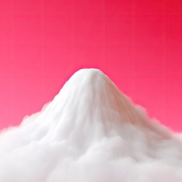 White Volcanic Cone Emerging from Pink Clouds