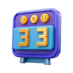Poster - Retro 3d scoreboard displaying the number 33 with three golden coins on top isolated on transparent background