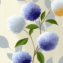 Poster - Repeating Minimal Hydrangea Mophead Outlines on Beige Background