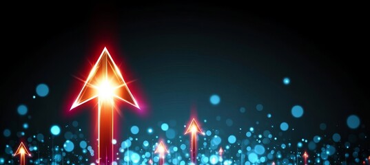 Poster - Futuristic Business Development Background with Glowing Neon Arrows and Sparkles Indicating Growth