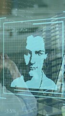 Poster - Animation of graphs and user photos over woman having video call on laptop