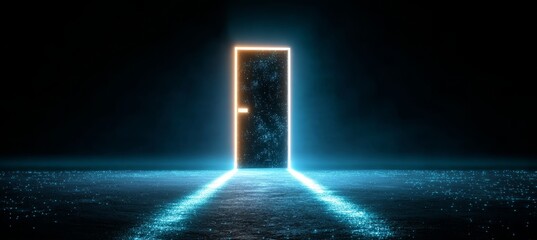 Poster - Enigmatic Portal An Illusionary Gateway with Geometric Abstract Designs in Futuristic Blue Tones