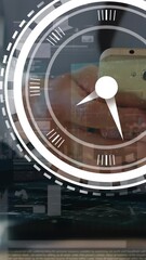 Poster - Animation of moving clock and data processing over caucasian businessman using smartphone
