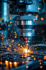 Poster - Industrial Plasma Cutting Machine in Action Precision Cutting with Sparks Flying in Production Line
