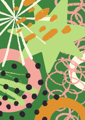 Leinwandbilder - Abstract card in doodle scribble style. Modern poster design with random splatter, blobs, spots, brushstroke in mess. Creative dynamic funky pattern, background, texture. Flat vector illustration