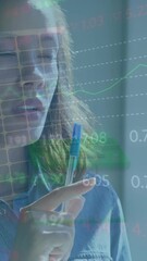 Poster - Animation of data processing over businesswoman in office