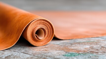 Poster - Rolled Orange Leather Texture on Rustic Surface