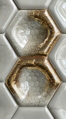 Poster - Seamless Interlocking Hexagon Tile Pattern in Gold and Beige