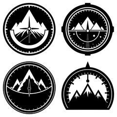 Poster - Four mountain compass icons arranged in a square format with detailed black and white illustrations