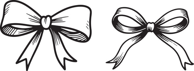 Poster - Two black and white hand drawn sketch style bows with shading on a white background