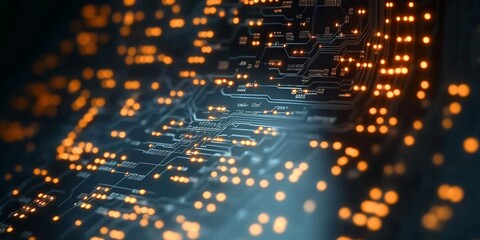 Poster - Network Connections Illuminate a Circuit Board, Showcasing Technology s Digital Highway