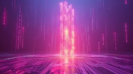 Poster - Futuristic high-tech city skyline glowing with digital circuits and data connections at night