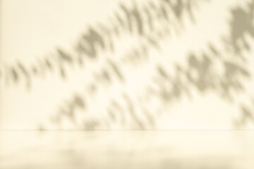 Fototapete - Wall interior background, studio and backdrops show products. with leaf shadow from window color beige and white. background for text insertion and presentation of product	