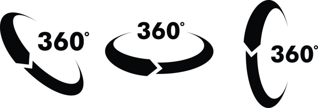 360 Degree Arrow Icon Set | Rotation Symbol Graphics for Virtual Reality and Product Visualization
