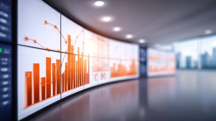 Poster - Market Data Panorama: A dynamic display of financial data unfolds across a series of screens, offering insights into market trends and business performance.