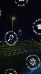 Poster - Animation of falling icon in circles over time-lapse of moving vehicles on street
