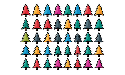 Poster - A pattern of colorful christmas tree shapes arranged in rows and columns