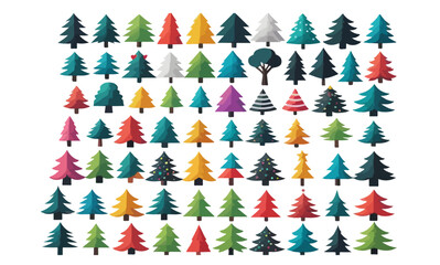 Poster - A collection of diverse christmas tree illustrations on white background