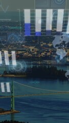 Poster - Animation of round scanners and data processing against aerial view of cityscape