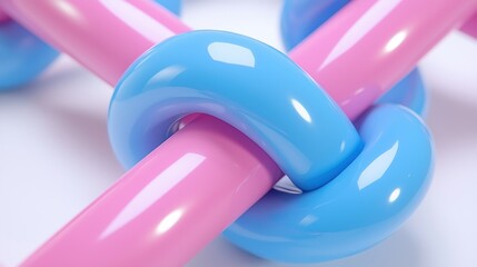 Poster - Interlocked pink, blue tubes create glossy, dimensional knot