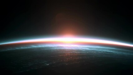 Wall Mural - The sun is rising over the earth's horizon, casting a warm glow across the planet's surface and creating a stunning spectacle from the perspective of space