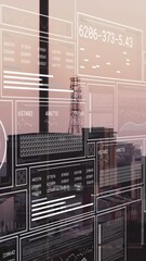 Poster - Animation of interface with data processing against aerial view of cityscape