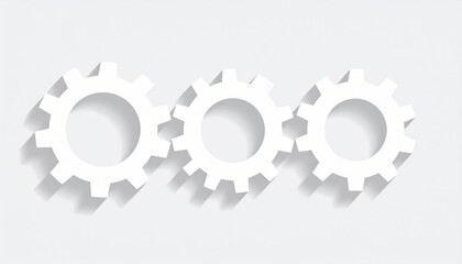 Three White Gears On Light Gray Background