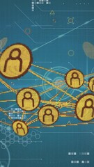 Poster - Animation of globe of network of profile icons and data processing against blue background
