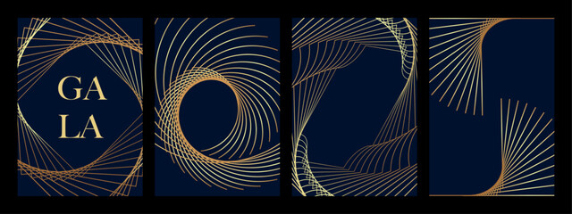 Canvas Print - luxury invitation cards set. premium cover templates black background with gold line pattern frame a