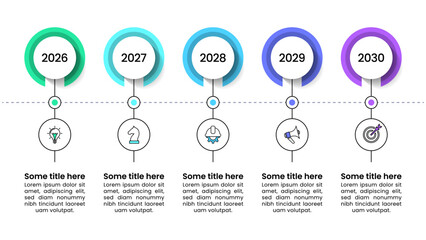 Poster - Infographic template. Timeline with circles and 5 steps