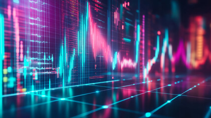 Poster - Visual representation of stock market trends with neon colors and digital graphics