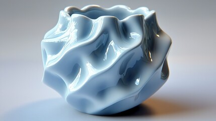 Poster - Sculpted blue vessel with rippled edge, reflective glaze